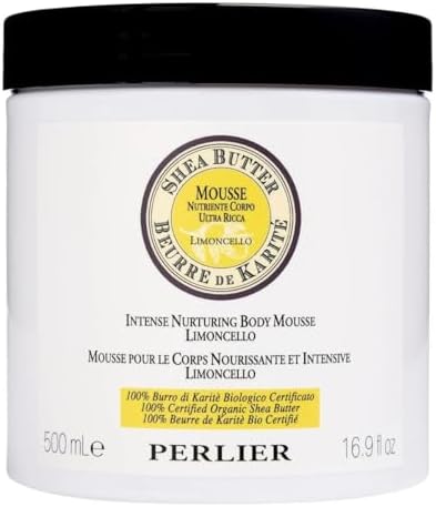 Perlier Intensive Nurturing whipped body mousse with organic shea butter and Italian lemon extract.