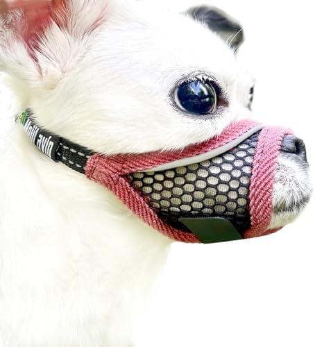 Cherry red short snout dog muzzle adjustable straps