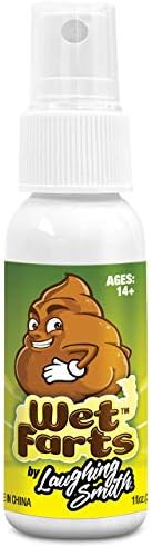 Laughing Smith Wet Farts bottle showing the extra strong flatulence warning label clearly.