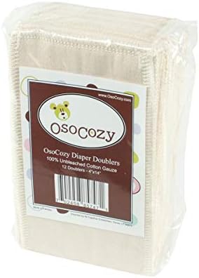 Stacked OsoCozy cotton gauze diaper inserts showing 6-layer thickness