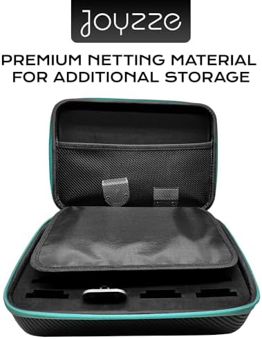 Close up view of the internal mesh accessory pocket inside the Joyzze hardback carrying bag.