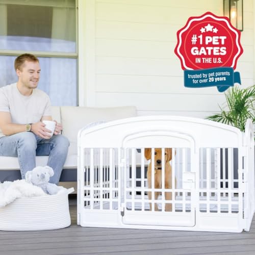 Carlson 4-Panel Plastic Pet Pen, 24" Tall White Indoor/Outdoor Playpen with Door and Lock, Portable Exercise Pen for Small Pets, Puppies, Rabbits, and Whelping - Image 6