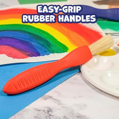 Close up view of the pincer grip design on imported ready two learn paintbrushes for small hands