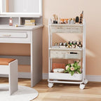 Multi functional baby diaper trolley repurposed as an art and craft organizer with colorful supplies.