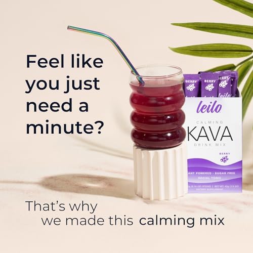Leilo herbal supplement single serve stick pack containing sugar free berry flavored kava root powder.