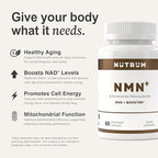 Nutrum NMN vegetarian capsules bottle back label showing ingredient breakdown