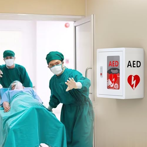 Wall mounted medical storage unit for universal AED brand compatibility.