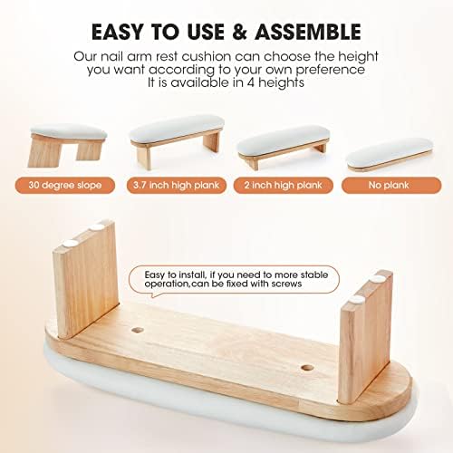 Runbby nail arm rest with solid wood base and white cushion