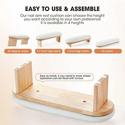 Runbby nail arm rest with solid wood base and white cushion