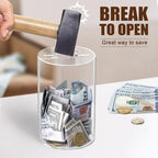 Hicocool break to open money box demonstrating the narrow deposit slot at the top of the small cylinder