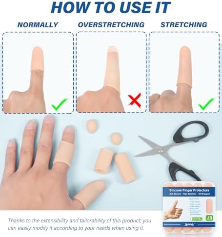 MasterMo nude silicone finger covers protecting a thumb and index finger during office typing work.