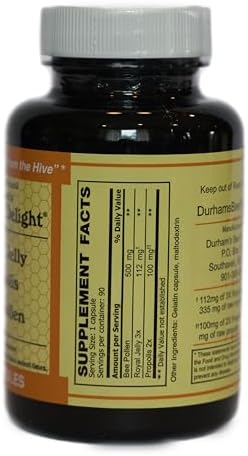 Durham's Bee Farm 90 capsules dietary supplement bottle side angle view