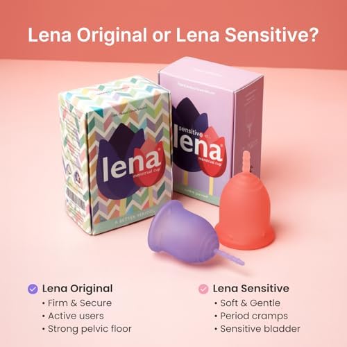 Lena Sensitive Large menstrual cup showing the flexible stem and bell shape
