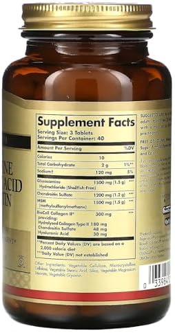 Solgar joint support supplement label ingredients and directions panel