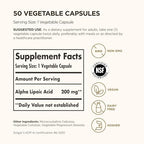 Solgar Alpha Lipoic Acid 50 capsules bottle label nutrition facts and ingredients