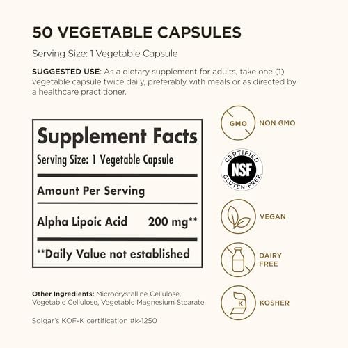 Solgar Alpha Lipoic Acid 200mg supplement facts label