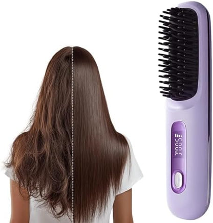 Portable hair straightener brush with LCD display
