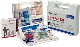 Detailed view of bandages and antiseptic wipes inside the First Aid Only emergency kit