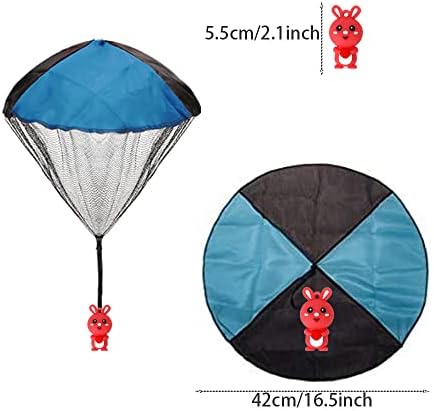 Children launching the tangle-free outdoor hand throw flying paratrooper toys high into the air at a park.