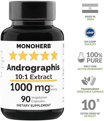 Monoherb Andrographis paniculata 90 vegetarian capsules supplement facts label