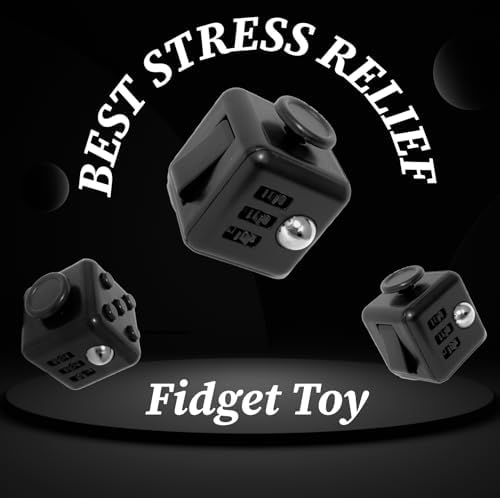 Top down perspective of the midnight black premium hand cube illustrating the rotating dial and worry stone groove.