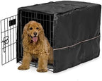 Authentic imported black polyester privacy kennel cover side panel access view.