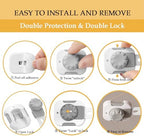 Fursafe&Q child safety adhesive latch mounted securely on a double door refrigerator showing no drill installation.