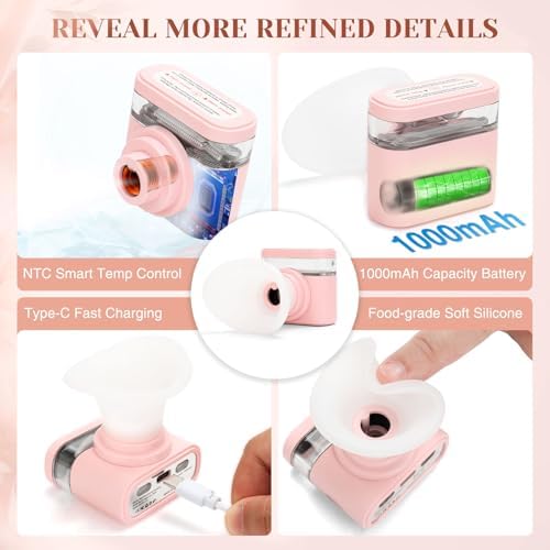 Compact pink eye steamer being used for warm moist heat therapy.