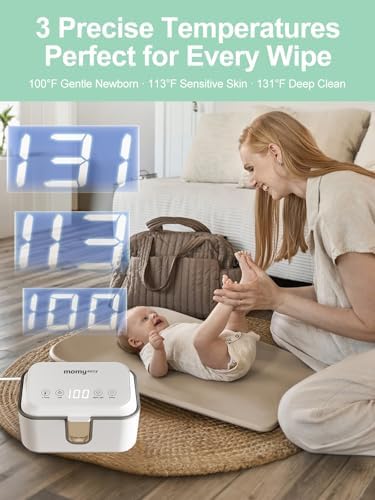 Side profile of Momyeasy baby wipe warmer with grey accents