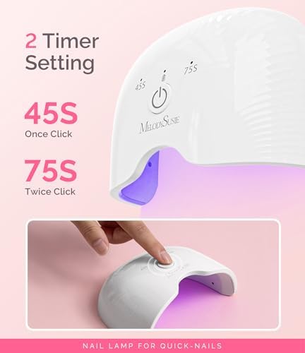 MelodySusie white rechargeable nail lamp illuminating with its six protective LED beads.