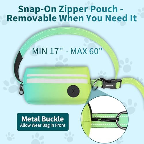 Kazazoo hands free leash reflective stitching glowing in low light conditions