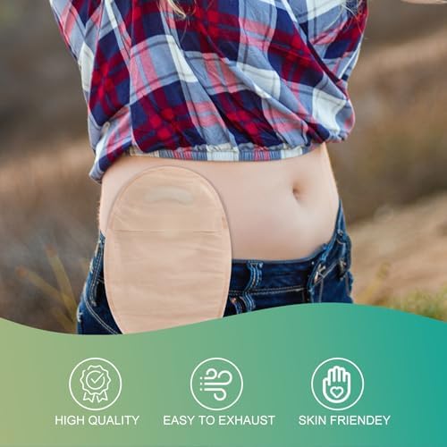 Vlookup one piece ostomy pouch side view illustrating slim profile and odor control design
