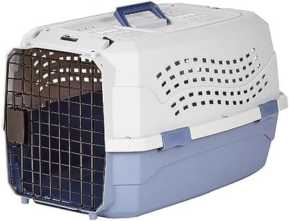 Amazon Basics portable pet travel kennel top loading door swinging open to the left side