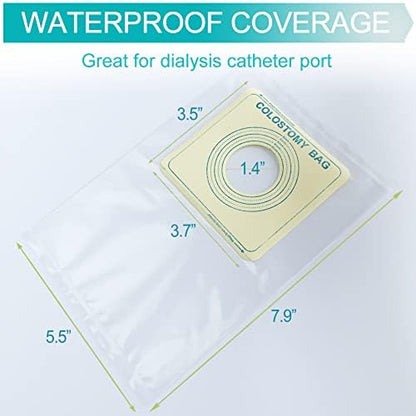 Close up view of medical grade adhesive border on disposable shower protection pouch
