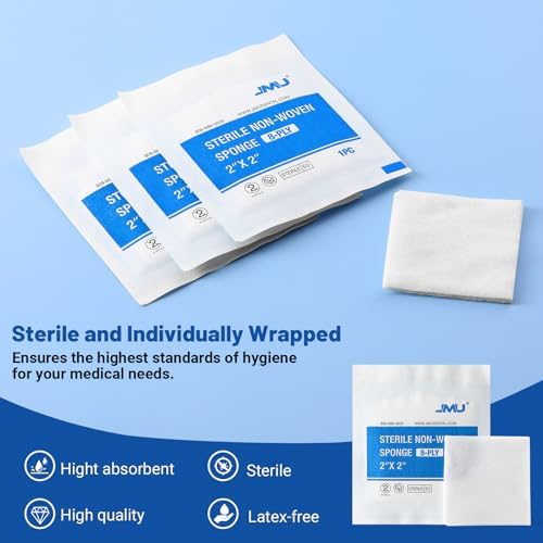 Individually wrapped 2x2 inch non-woven medical sponges for clean wound care.