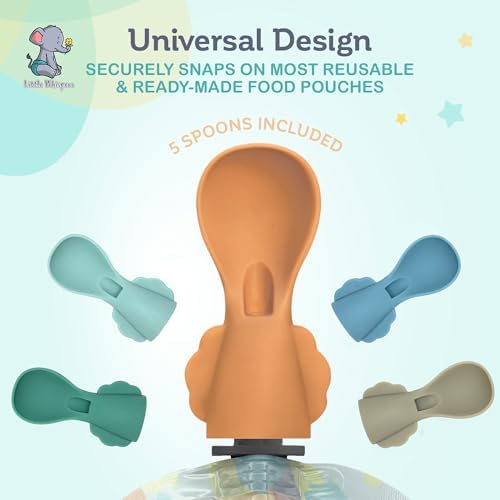 Little Whispers infant feeding spoon attachment connected directly to a baby food pouch spout