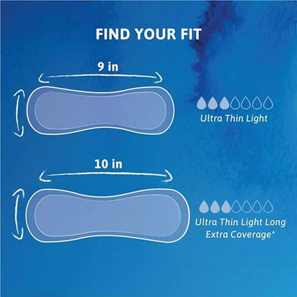 Back label view of TENA sensitive care regular length ultra thin pads clarifying skin friendly features and specifications.