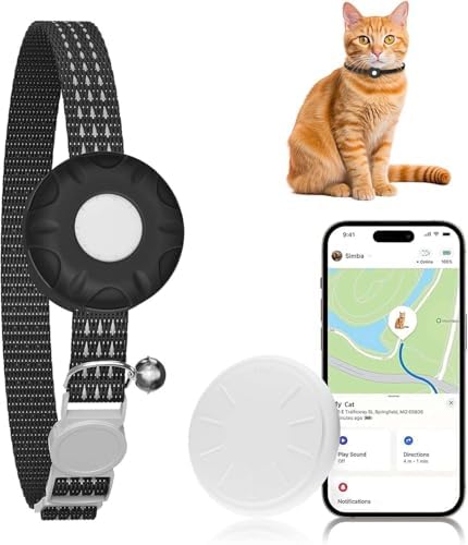ZFSJTAG pet location finder showing the adjustable reflective nylon strap and the secure quick release safety buckle.