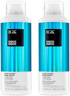 IGK Disco Disco Clear Gloss Shine Spray twin pack bottles lifestyle display
