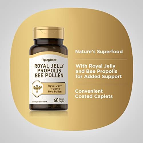 Piping Rock royal jelly propolis bee pollen coated caplets close up