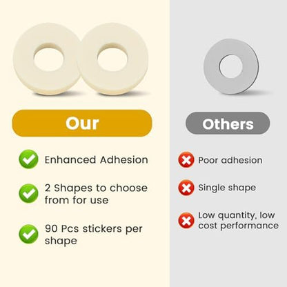 The complete ninety-pack of non-medicated foot stickers showcasing the round shape and thickness
