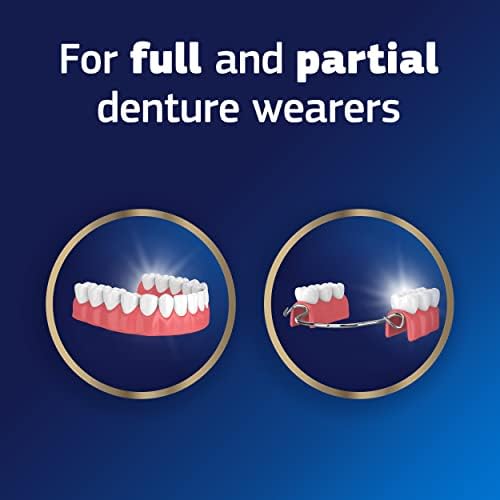 Denture adhesive cream thin strip application on clean dry denture fitting surface
