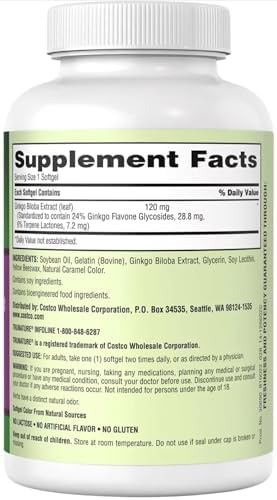 Trunature Ginkgo Biloba standardized herbal extract packaging showing supplement facts