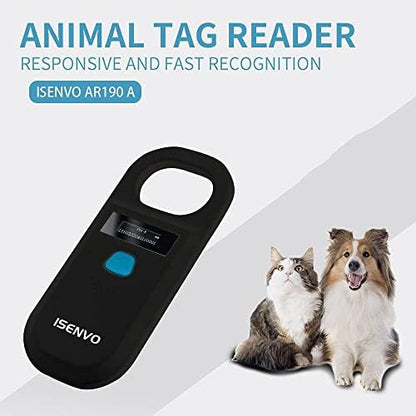 Close up of Isenvo RFID reader screen displaying chip data
