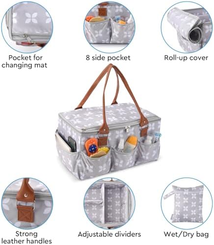 Moteph baby caddy with zip-top cover and PU leather handles in a nursery setting