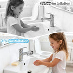 Childhood faucet extender showing easy installation process