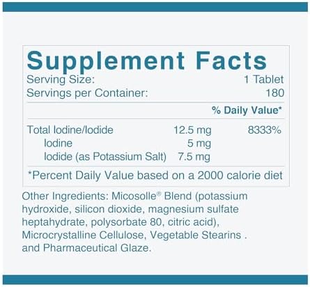 Optimox Iodoral 180 tablets packaging detailed nutritional information and ingredient facts panel