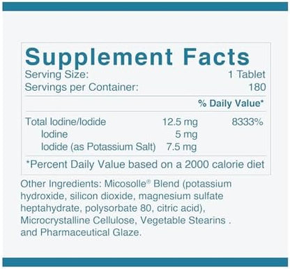 Optimox Iodoral 180 tablets packaging detailed nutritional information and ingredient facts panel