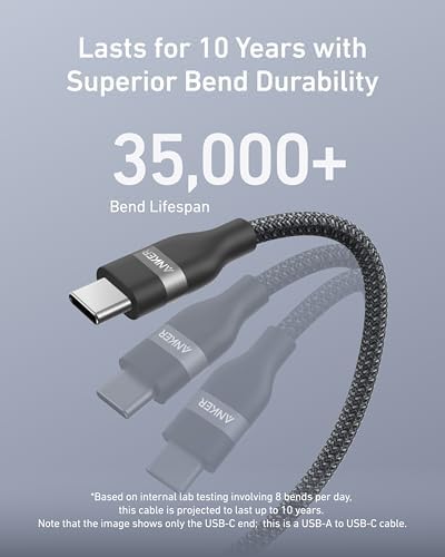 Anker type C durable charging wire demonstrating extreme bend test resistance.