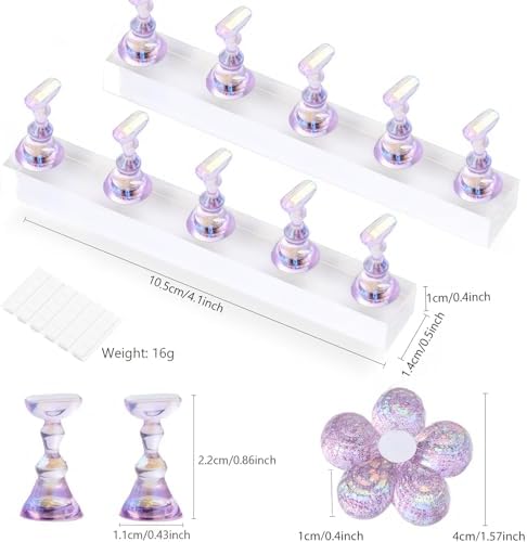 Close up of acrylic nail tip holder with adhesive putty